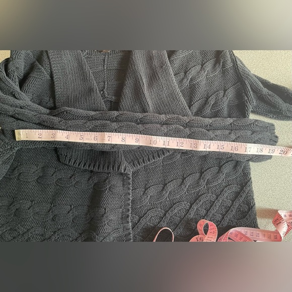 Vintage Cotton Ginny Black Cable Knit Open Sweater Size Large - Picture 9 of 9